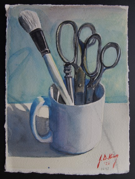 Watercolor study of whites, grays, blues and black